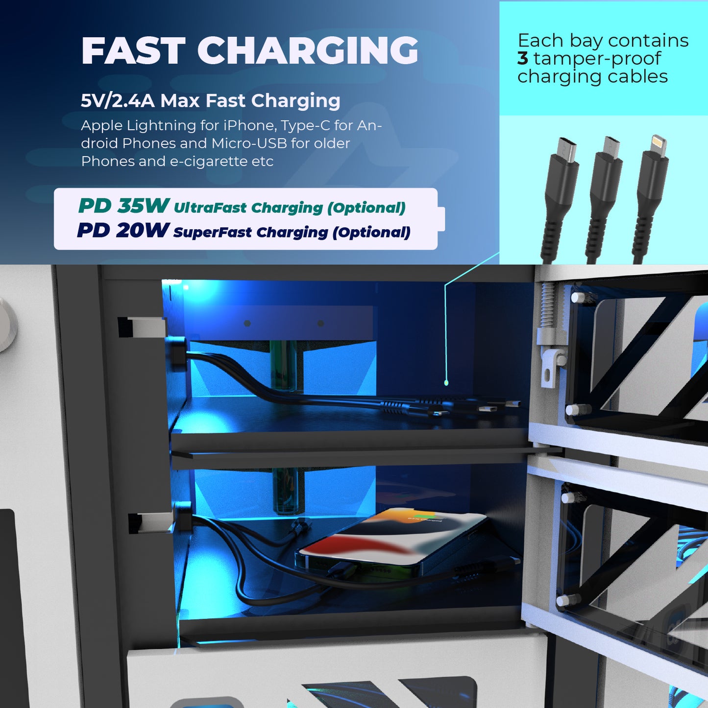 GIA 32 Bay Touchscreen Cell Phone Charging Locker with Full Base Floor Stand