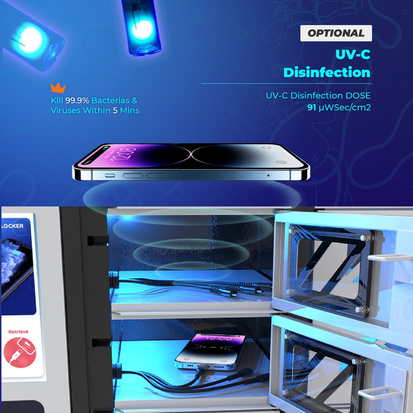 GIA 32 Bay Touchscreen Cell Phone Charging Locker with Full Base Floor Stand