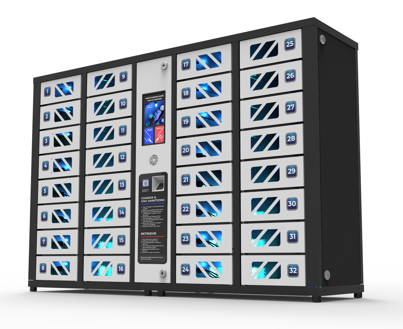GIA 32 Bay Touchscreen Cell Phone Charging Locker with Full Base Floor Stand