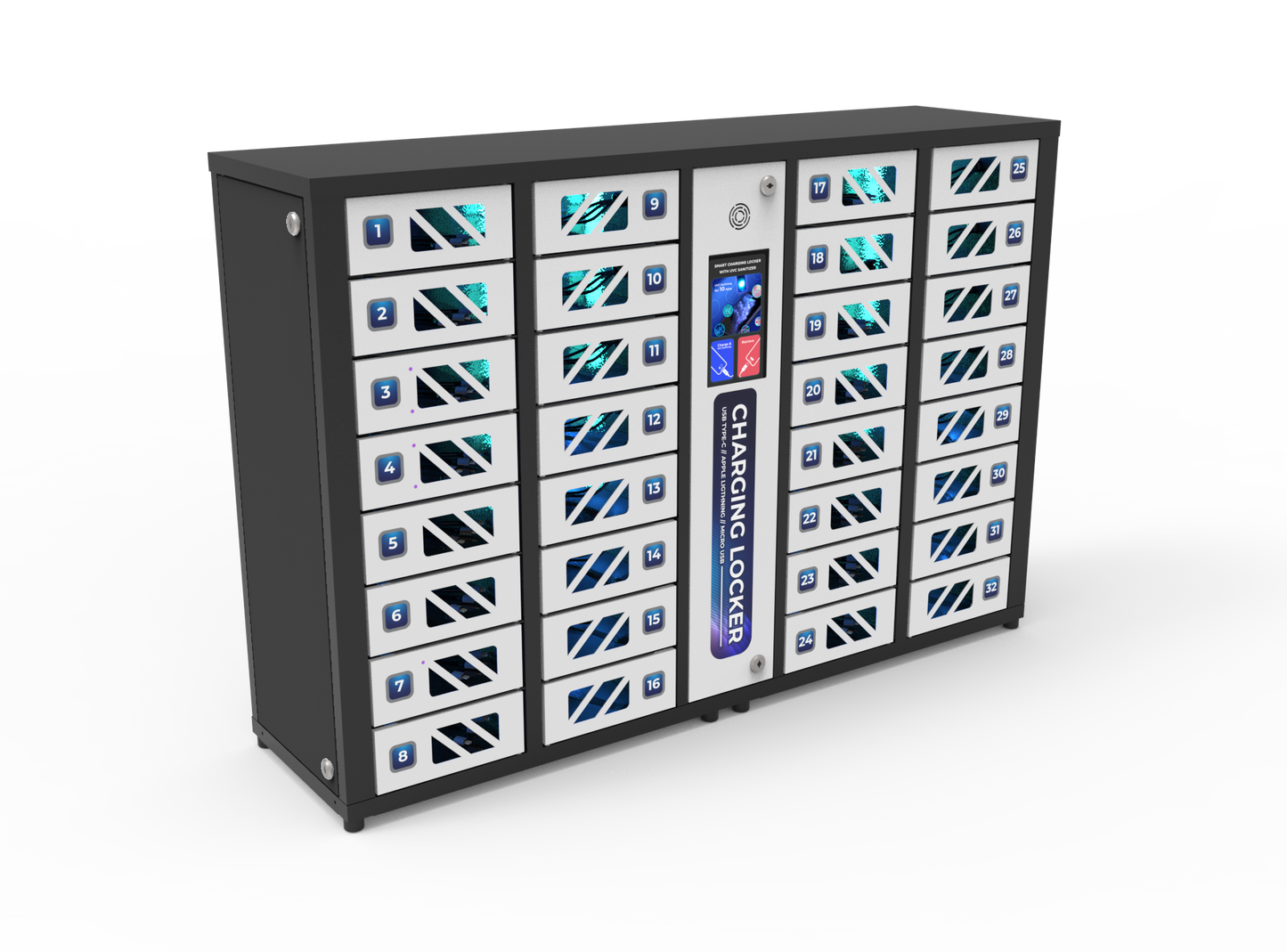 GIA 32 Bay Touchscreen Cell Phone Charging Locker with Full Base Floor Stand