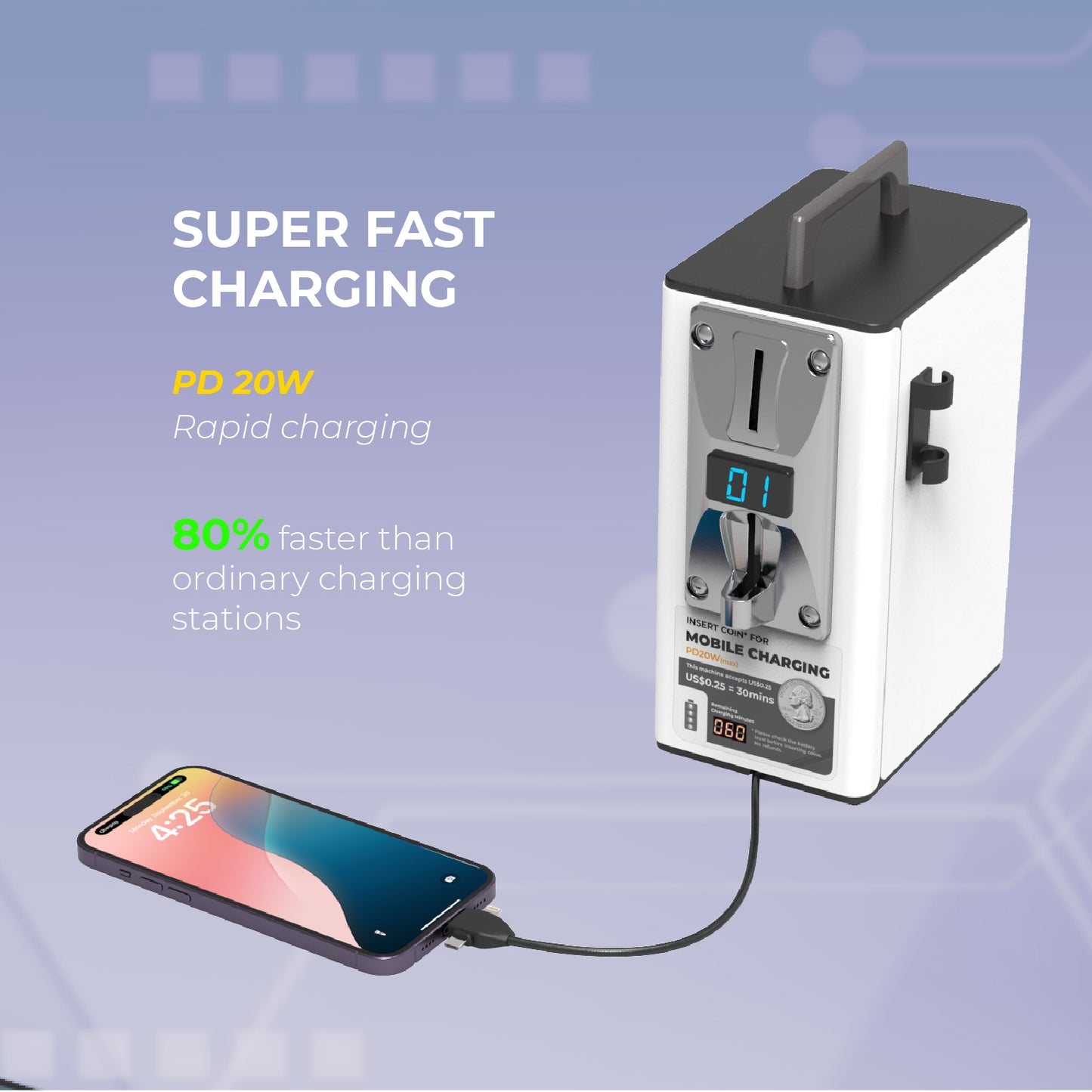 YOO 2 Coin Operated Cell Phone Charging Station (PD20W, 24,000 mAh Battery)