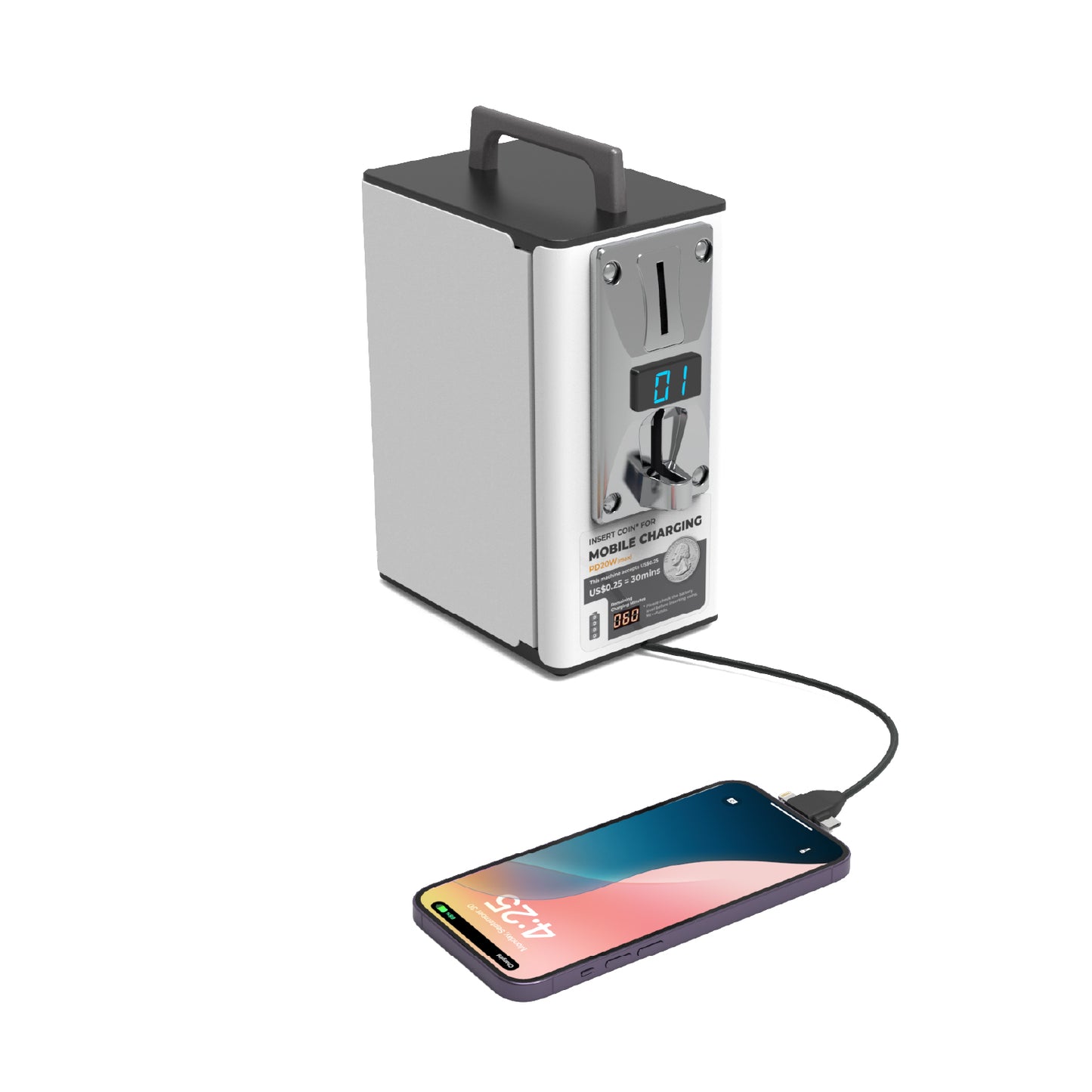YOO 2 Coin Operated Cell Phone Charging Station (PD20W, 24,000 mAh Battery)
