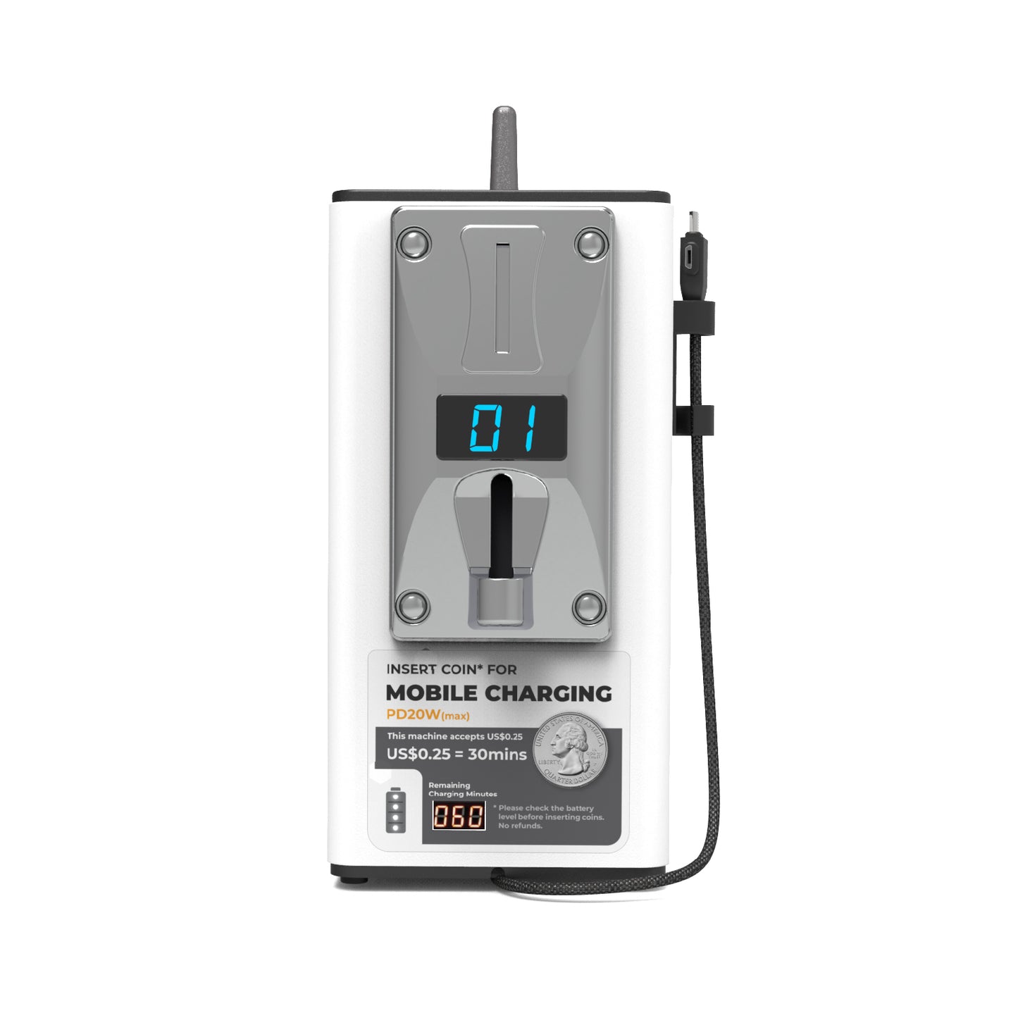 YOO 2 Coin Operated Cell Phone Charging Station (PD20W, 24,000 mAh Battery)