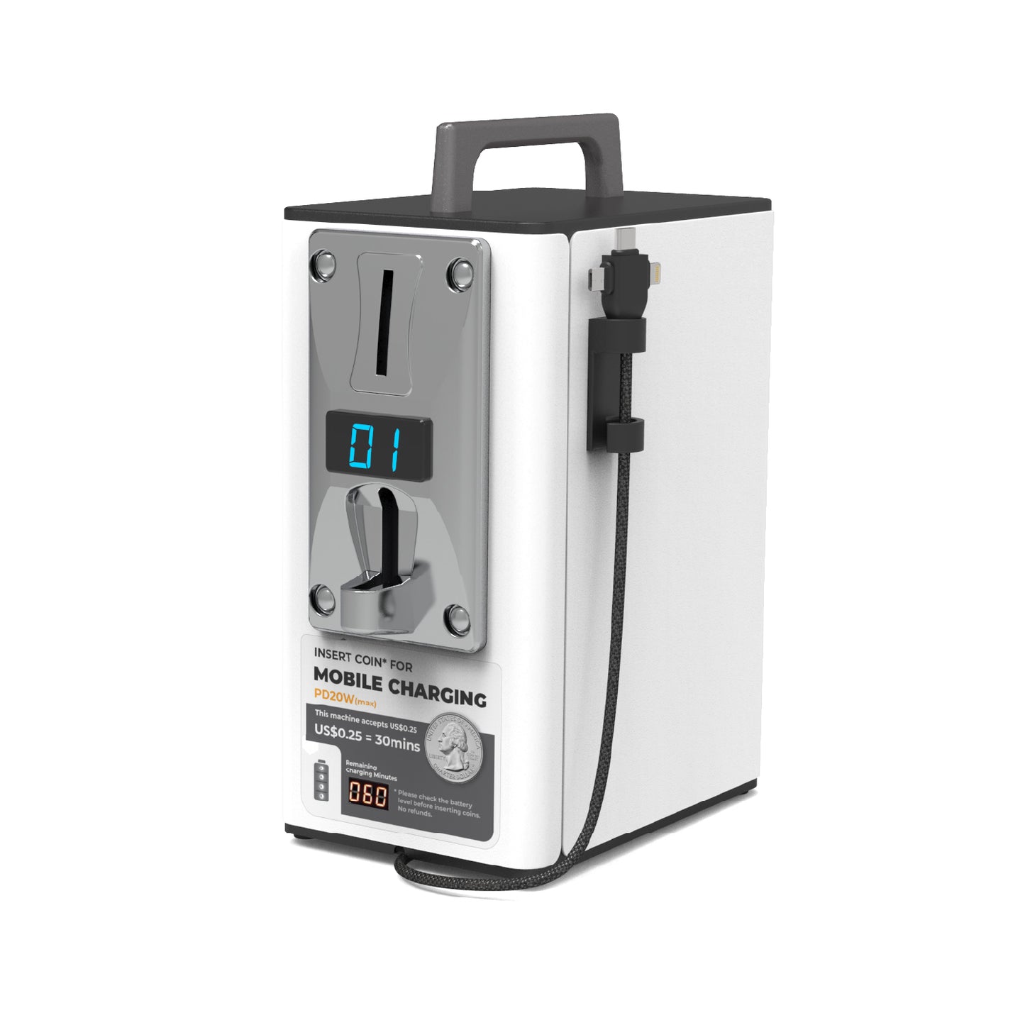YOO 2 Coin Operated Cell Phone Charging Station (PD20W, 24,000 mAh Battery)
